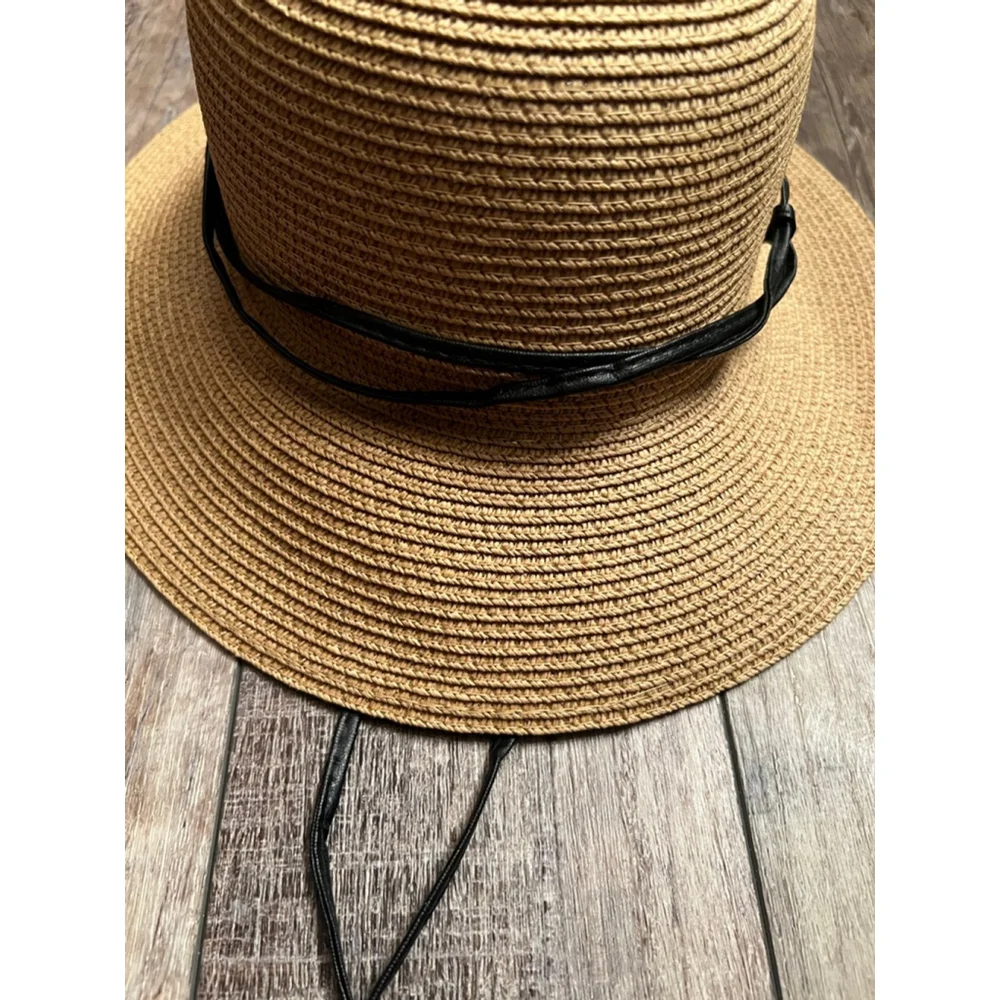 NEW Simplicity Beige Straw Sun Hat with Black Band One Size